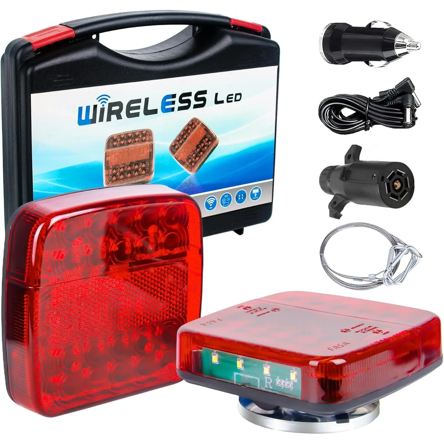 Rechargeable Magnetic Wireless LED Trailer Lights Kit - IP65 Waterproof Taillight with Turn Signals, Hazard Lights, Batteries for Truck, Boat, Campers, Brake Lights
