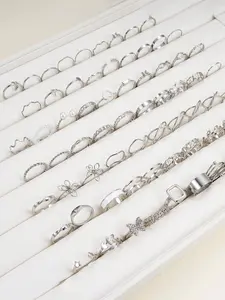 66pcs Women's Elegant Fashion Butterfly Heart Design Rhinestone Decorated Stackable Rings, Casual Versatile Hollow out Geometric Design Rings, Statement Multi Ring, Fashion Accessories for Women & Girls