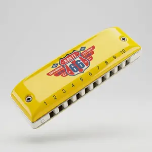 Kongsheng Route 66 10-Hole Diatonic Blues Harmonica, Limited Edition Yellow Gloss Finish, Standard Paddy Tuning Wind Musical Instrument