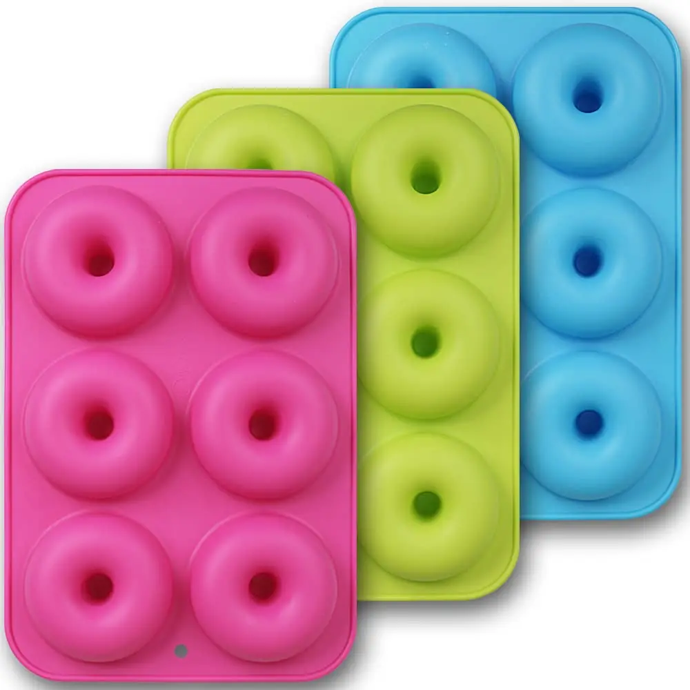 Silicone Donut Molds, 3-Pack of Non-Stick Food Grade Silicone Pans for Donut Baking
