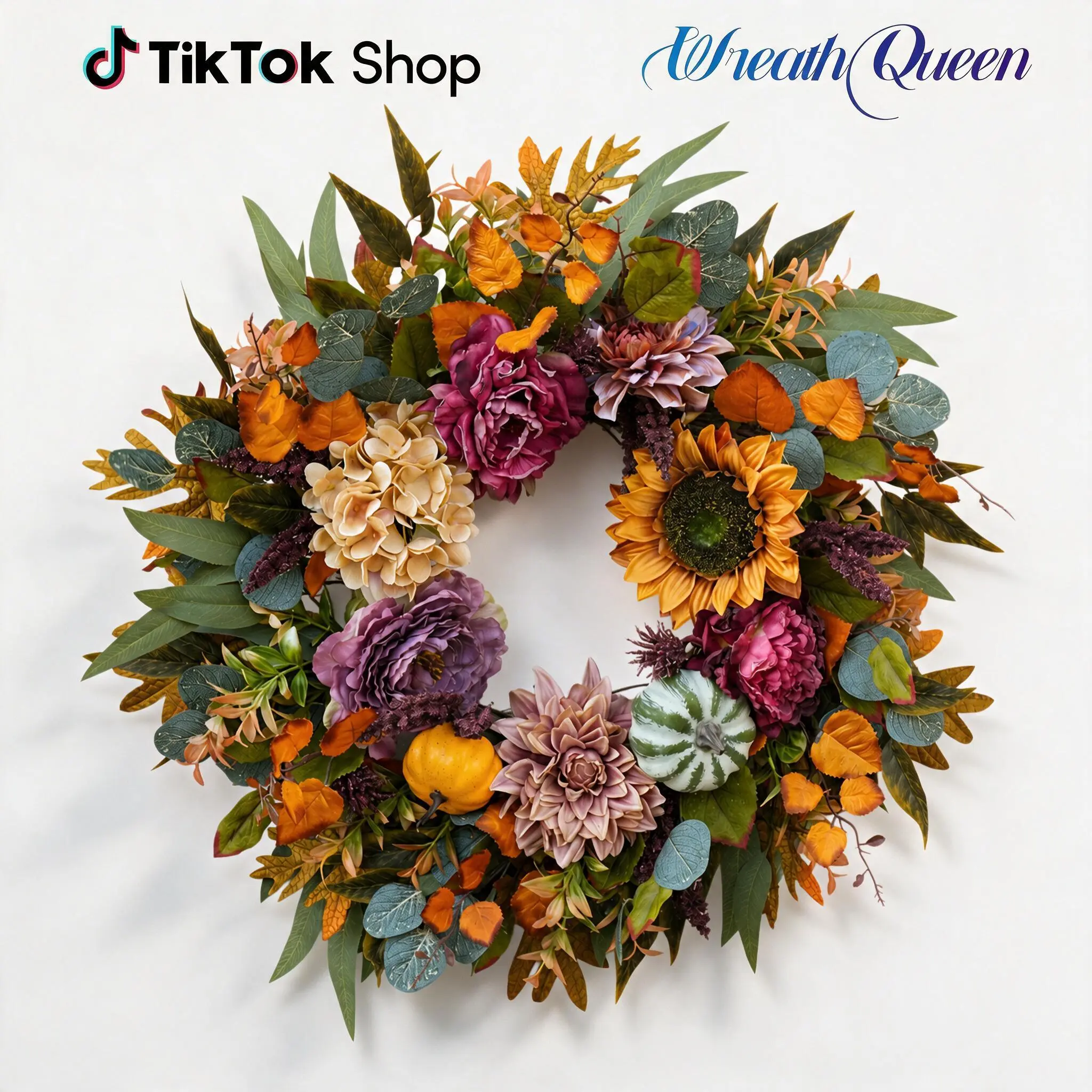 24'' Fall Wreaths for Front Door, 6 Styles, Autumn Floral Wreath with Flowers, Berries & Leaves, Outdoor Wreaths for Front Door, Farmhouse Autumn Decor