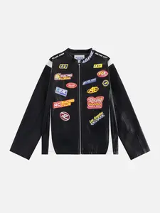 Aelfric Eden Racing Logo Patches Faux Leather Jacket