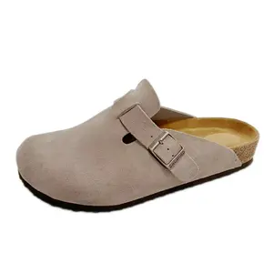 Snowind Regular Wide Women Men Round Toe Cork Footbed Clogs with Adjustable Flat Buckle, Suede Texture, and Casual Outdoor Slip-On Design Walking Shoes Soft