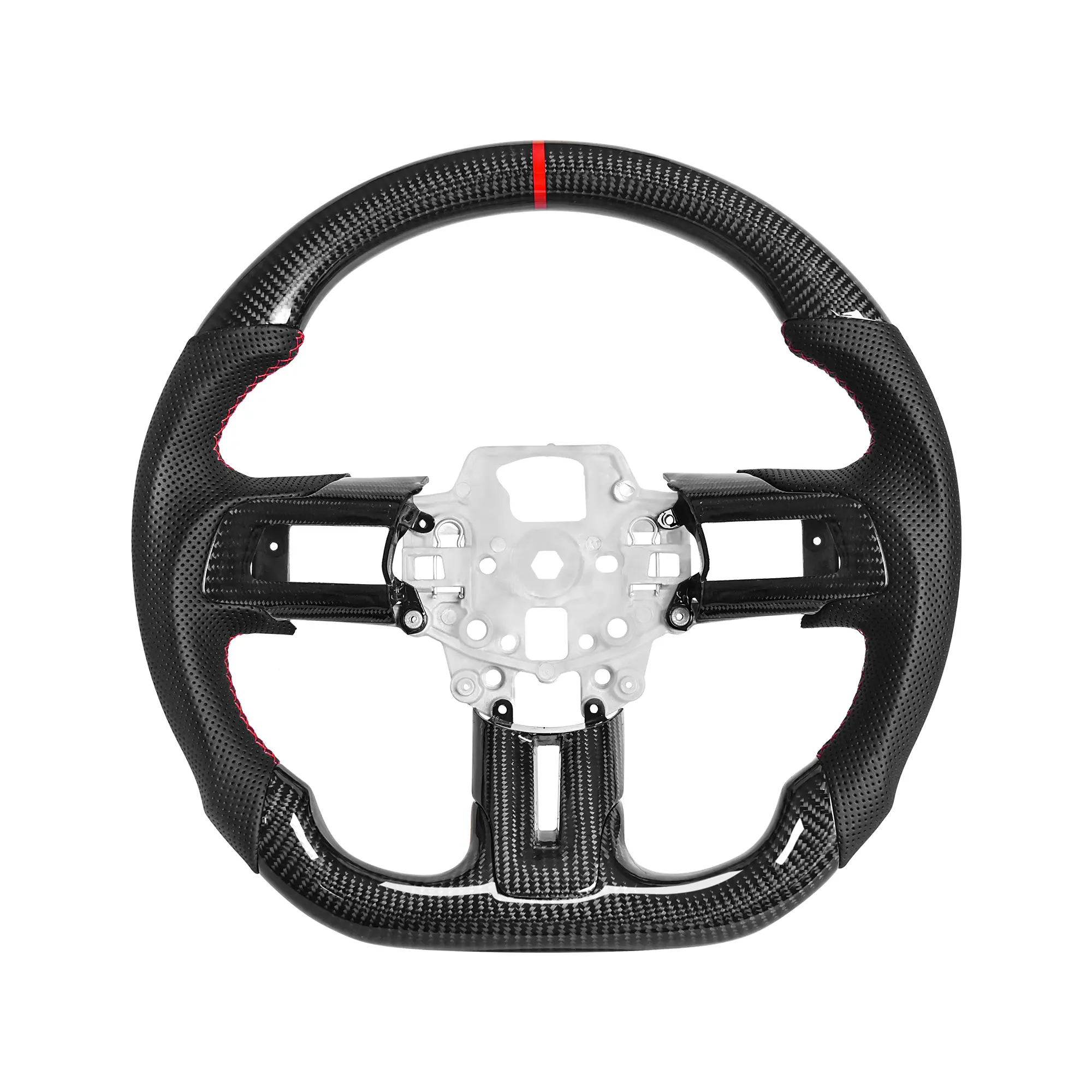 XNSFXXL 3K 100% Real Carbon Fiber Steering Wheel for Mustang EcoBoost/GT/Shelby GT500 2015-2017, Nappa Perforated Leather Grip with Trim