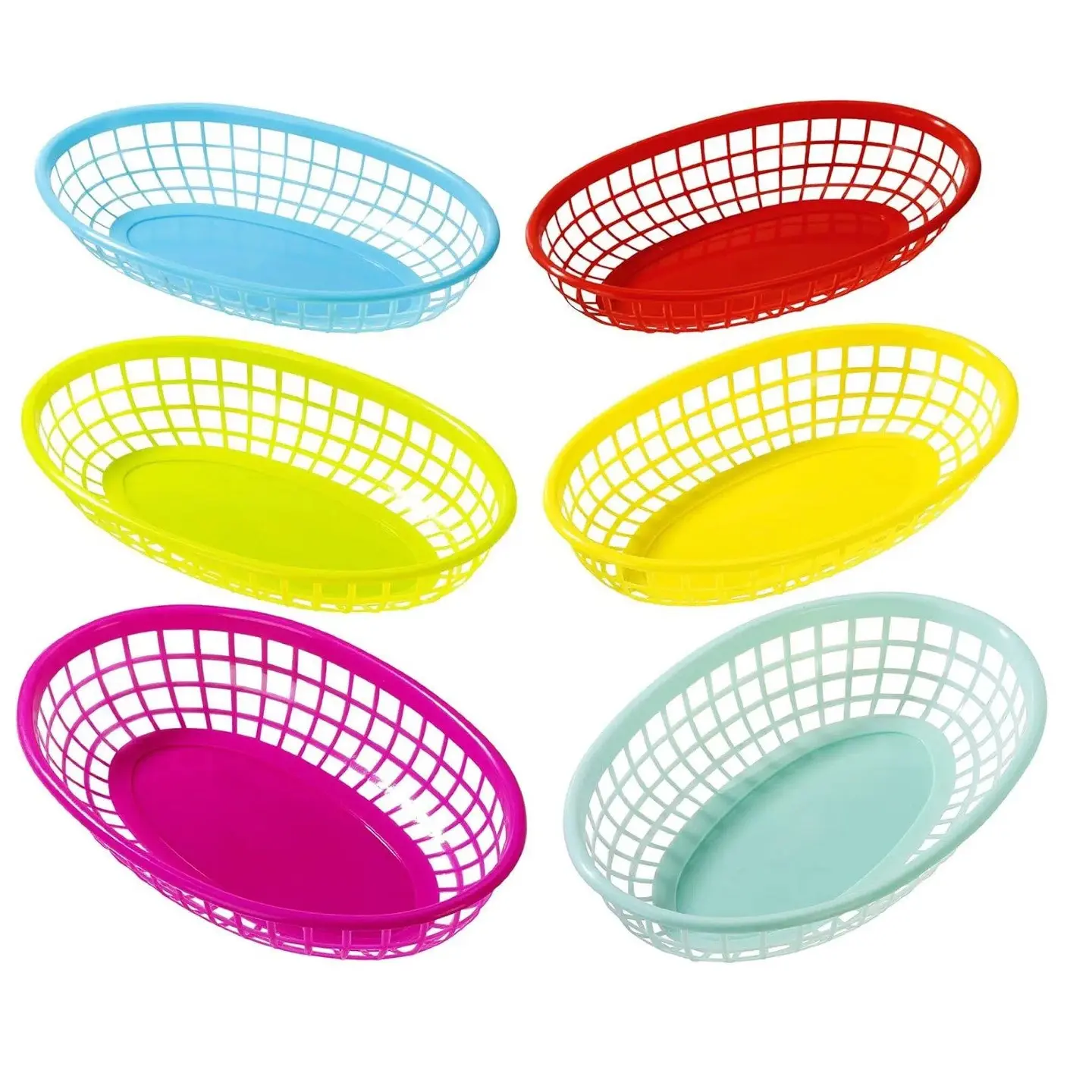 Talking Tables 6 Pack Reusable Plastic Colourful Food Baskets for Hotdogs, Burgers, Fries, Sweets, Crisps, Snacks ,Movie Nights, Kids Birthday Party Picnics, Tropical BBQ, Summer Garden Festival Basket Set
