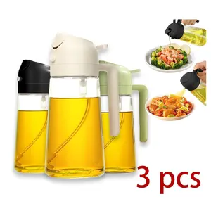 Premium 3Pack Glass Oil Sprayer 470ml 2 in 1 Dispenser & Portion Control Multi-Use Kitchen Gadget for Air Fryer Grilling Black Green White with Handle