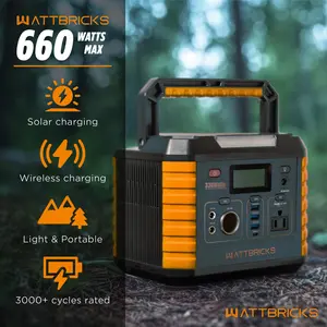 Wattbricks MP330 660-Watt Peak Portable Power Station with Wireless Charging, 3000+ Cycles Rated, Lightweight & Durable - Outdoor Emergency Battery