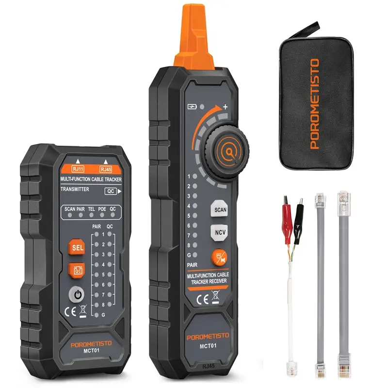 Porometisto Mct01 Network Cable Tester, 60v Smart Live Testing, Ethernet Lan Cable Tracer, Poe Detection, Rj11 Rj45, Ncv, LED, Auto Shut off