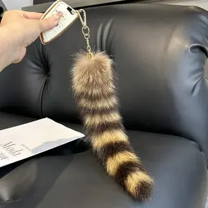 Animal Tail Fur Pom Pom Keychain Charm - Faux Raccoon Fur Fluffy Keyring for Handbags, Backpacks - Metal Split Ring for Keys - Versatile Accessory for Weddings, Birthdays, Bachelor Parties - Gift for Christmas, Easter, Hanukkah, Thanksgiving, Graduation
