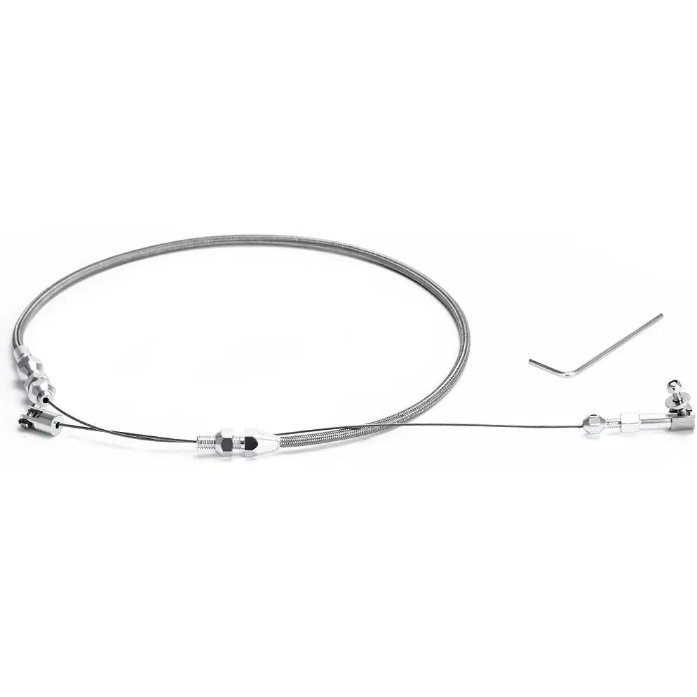 24-in Universal Stainless Steel Braided Accelerator Cable Kit for Automotive Users - Includes Throttle Control, Adjustable Firewall Holes, Locking Cover, Slack Allowance for Proper Throttle Operation