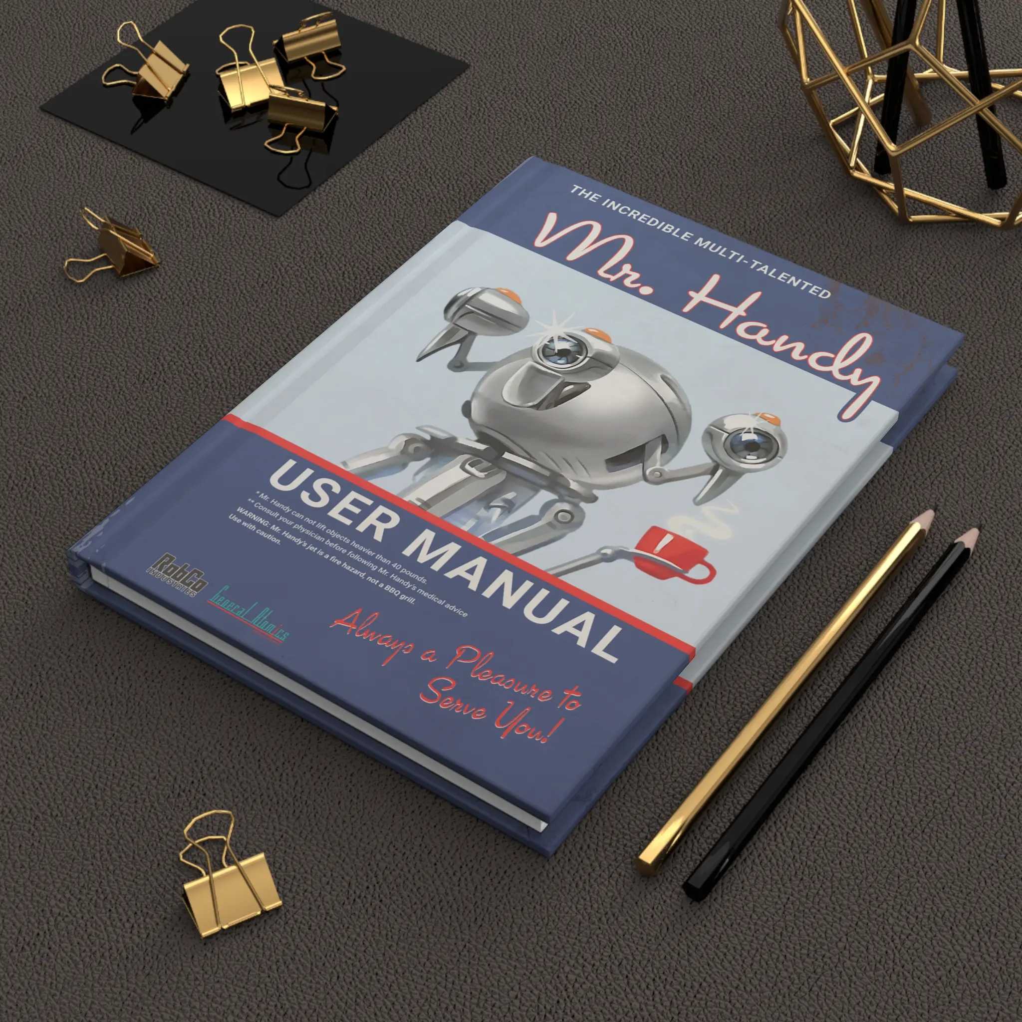 Mr. Handy Gaming Theme Hardcover Notebook - 150-Page Cosplay Cover Journal, Classic Vintage Flair, Not a Real Manual Look, for Gamers and Enthusiasts, Ideal for Creative Writing & Daily Journaling