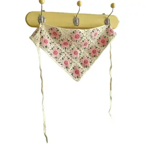 Boho Style Flower Pattern Crochet Kerchief, Cute Hair Accessories for Women & Girls, Minimalist Headwear Suitable for Beach Vacation Use, Practical Headwear, Bohemian Flair, Beach Outing, Versatile Use, Headscarf, Hair Bandanas