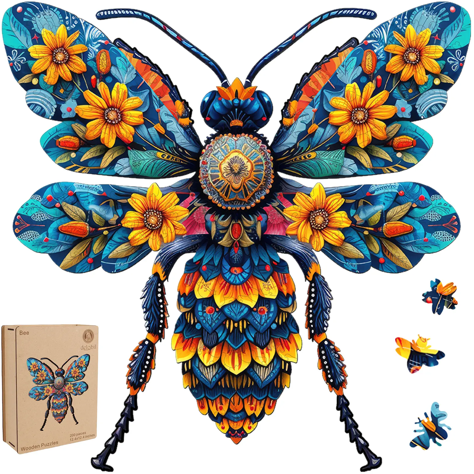 Birthday Gift / Toy/ Kidult Selected Gifts for Father's Day Delobil Premium Thick Puzzles for Adults with Puzzle Saver, Unique Adult Jigsaw Puzzles, Brain Teaser Family Game Gift, Leisure Time Fun Challenge & Stress Relief-Bee-200pcs