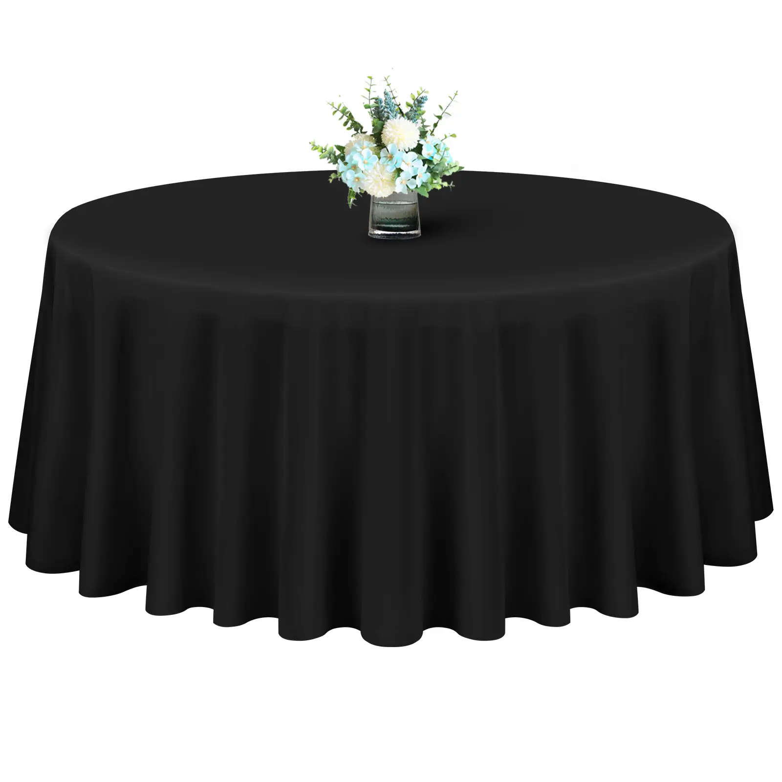 SHOWGEOUS 10-Pack Black Round Classic Polyester Tablecloths, 90/120-Inch Heavy-Duty Table Covers, Party Decoration Supplies for Wedding Reception & Home Use