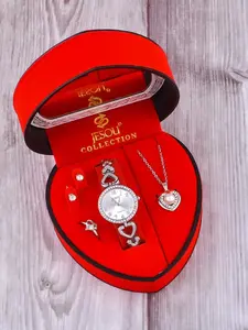 Fashion Simple New Women's Watch + Beautiful Necklace Ring Earrings Jewelry Set Heart Gift Box, Cute Style, All Seasons