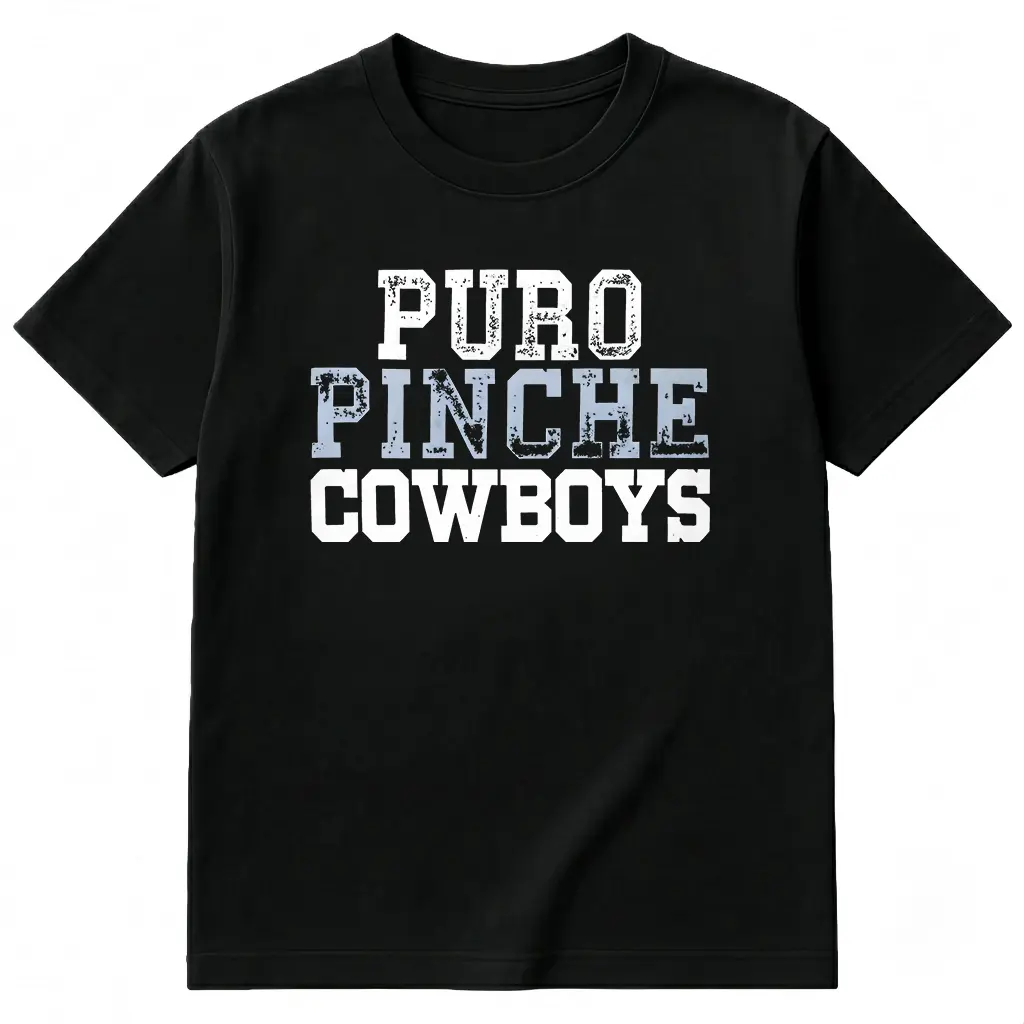 Men's Puro Pinche Cowboys Graphic T-Shirt, Western Cowboy Print Cotton Tee, Casual Crew Neck Short Sleeve Shirt, Country Style Top For Daily Summer Wear
