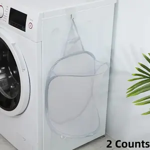 2 Counts Foldable Hanging Laundry Basket, Fabric Dirty Clothes Hamper, Wall-Mounted Storage Organizer For Bathroom