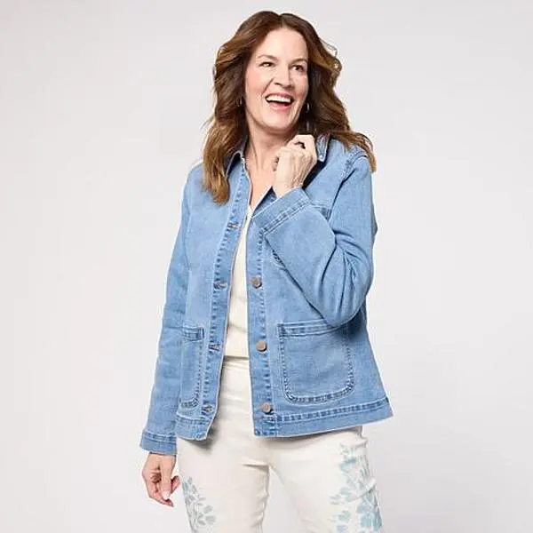 DG2 by Diane Gilman Lux Touch Denim Patch Pocket Utility Jacket