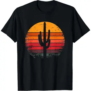 Retro Sunset Saguaro Cactus Vintage Desert Design Graphic T-Shirt Casual Short-Sleeve Men's T-Shirts tees good casual comfy top shirts men men gifts