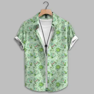 Bulbasaur Inspired Hawaiian Shirt, Cute Green Anime Tropical Shirt, Kawaii Plant Cartoon Aloha Shirt, Nature Summer Beach Vacation Outfit