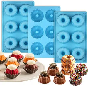 Mini Fluted Tube Silicone Cake Pan, 3-Pack 6-Cavity Molds — Nonstick Multi-Cavity Baking Mold for Mini Bundt Cakes, Desserts, and Chocoflan,Bakeware, Baking Tins, Baking Molds