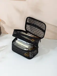 Portable Dual-Layer Mesh Makeup Bag, Large Capacity Travel Toiletry Bag, Travel Cosmetic Bags, Multifunctional Cosmetic Organizer, Ideal for Trips