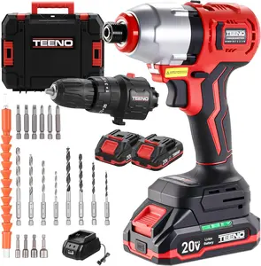 TEENO 20V Brushless Cordless Drill and Impact Driver Combo Kit, 2-in-1 Interchangeable Power Tool Set with 2x 1.5Ah Batteries, Fast Charger, 19 Pcs Drill Bits Accessories & Hard Storage Case