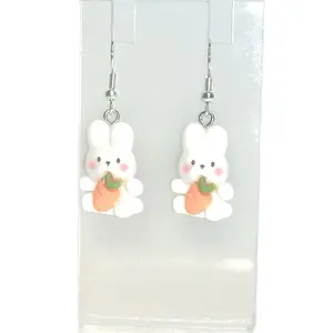 Cutesy Cartoon Bunny with Carrot Earrings
