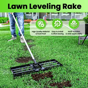 Saker Lawn Leveling Rake 30x10 Inch, 73-Inch Heavy Duty Lawn Leveler Tool with Stainless Steel Handle for Lawns, Backyard, Garden, Farm - Black