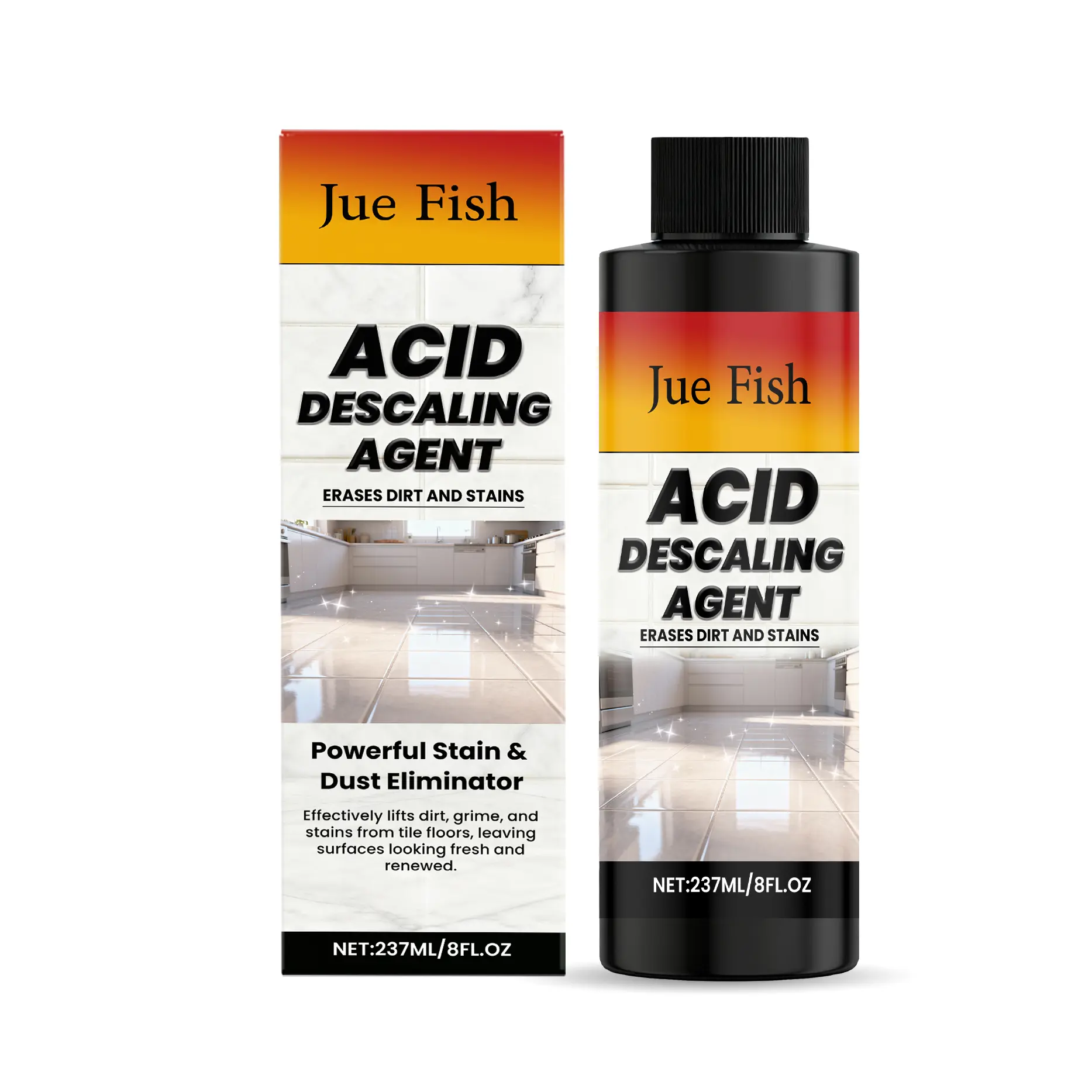 Jue-Fish Acid Descaling Liquid Tile Cleaner & Stain Remover, 237ml Gentle Formula, Effectively Lifts Dirt, Brightens Tile Surfaces & Cleans Grout Lines for Household Floor Care