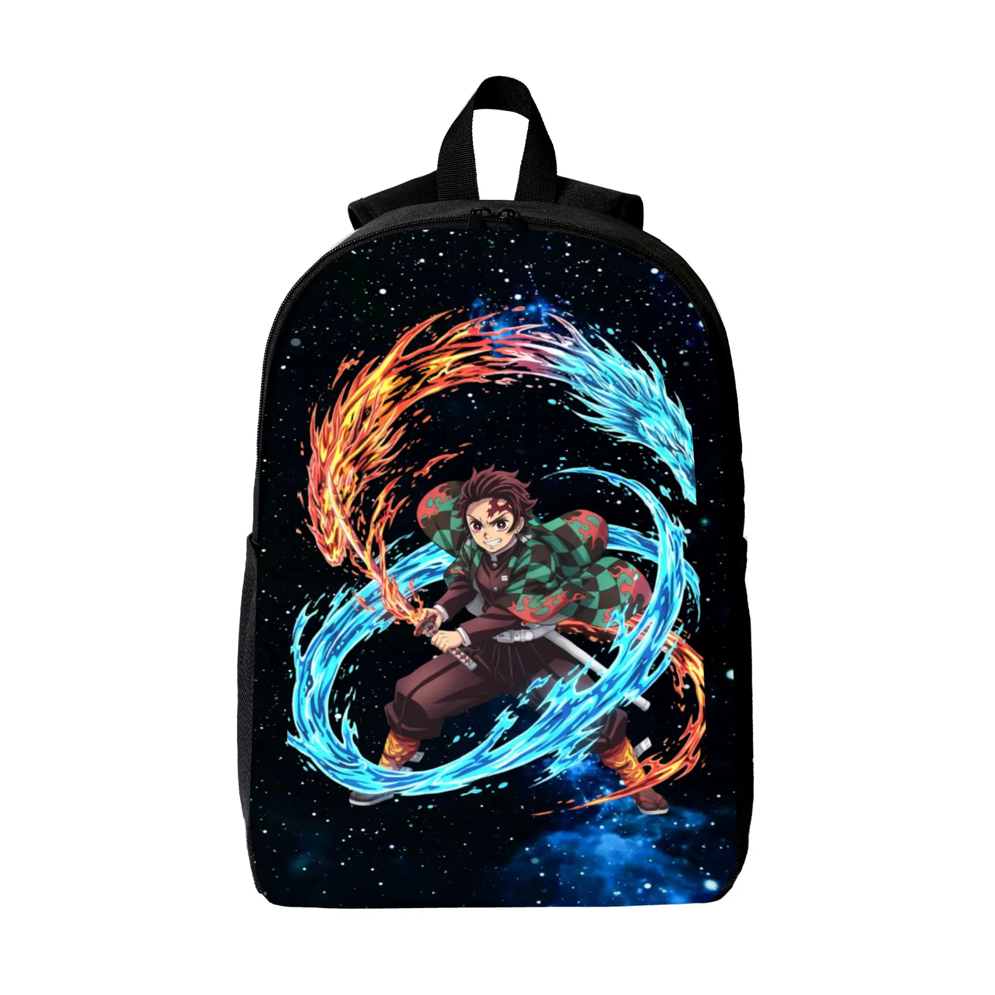 Demon Slayer Nezuko Backpack Cute Black Casual Bag with Chibi Nezuko in Basket Cherry Blossom Print Durable for School Daily Use or Light Travel