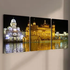 Wooden Framed Canvas Painting, 3 Counts/set Modern Art Building Pattern Wall Decor Poster, Wall Art Decor for Home Living Room Bedroom Office, Artwork