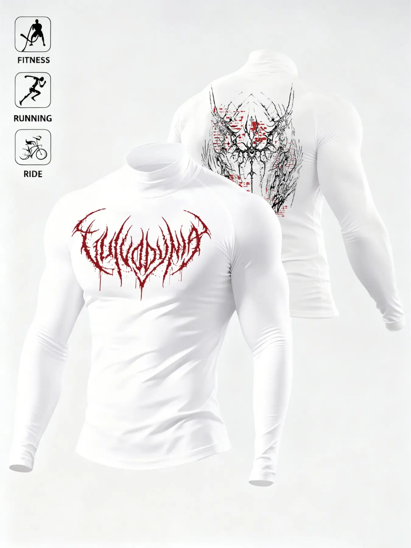 2026 Men's Dark Thorn High Neck Fitted Athletic Shirt, Dark Techwear Athleisure Style for Gym Training, Fitness Activewear, Long Sleeve Casual Wear for Fall & Winter Running Shirts
