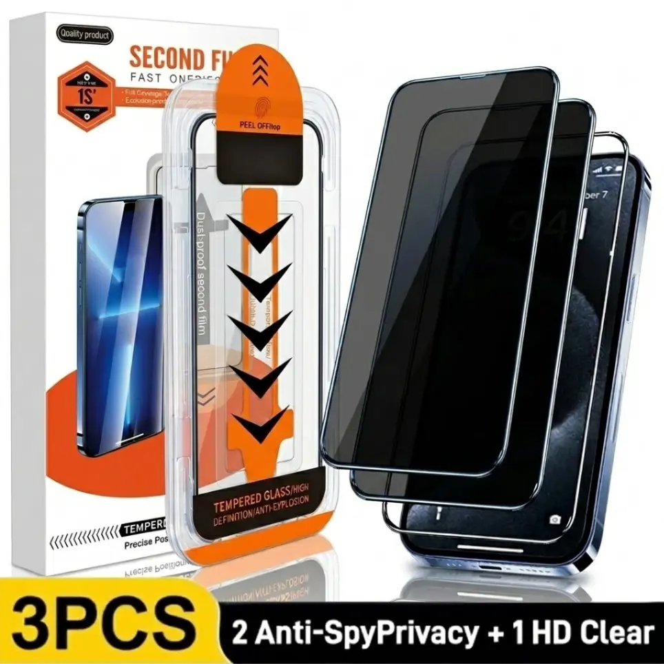【DealsForYouDays】 3-Pack Screen Protector for iPhone17/iPhone17pro/iPhone 17 Pro Max/iPhone16pro, –Crystal Clear, Scratch-Resistant, Ultra-Smooth Touch, Privacy Protection, Circular Polarized Eye Protection, Easy Installation