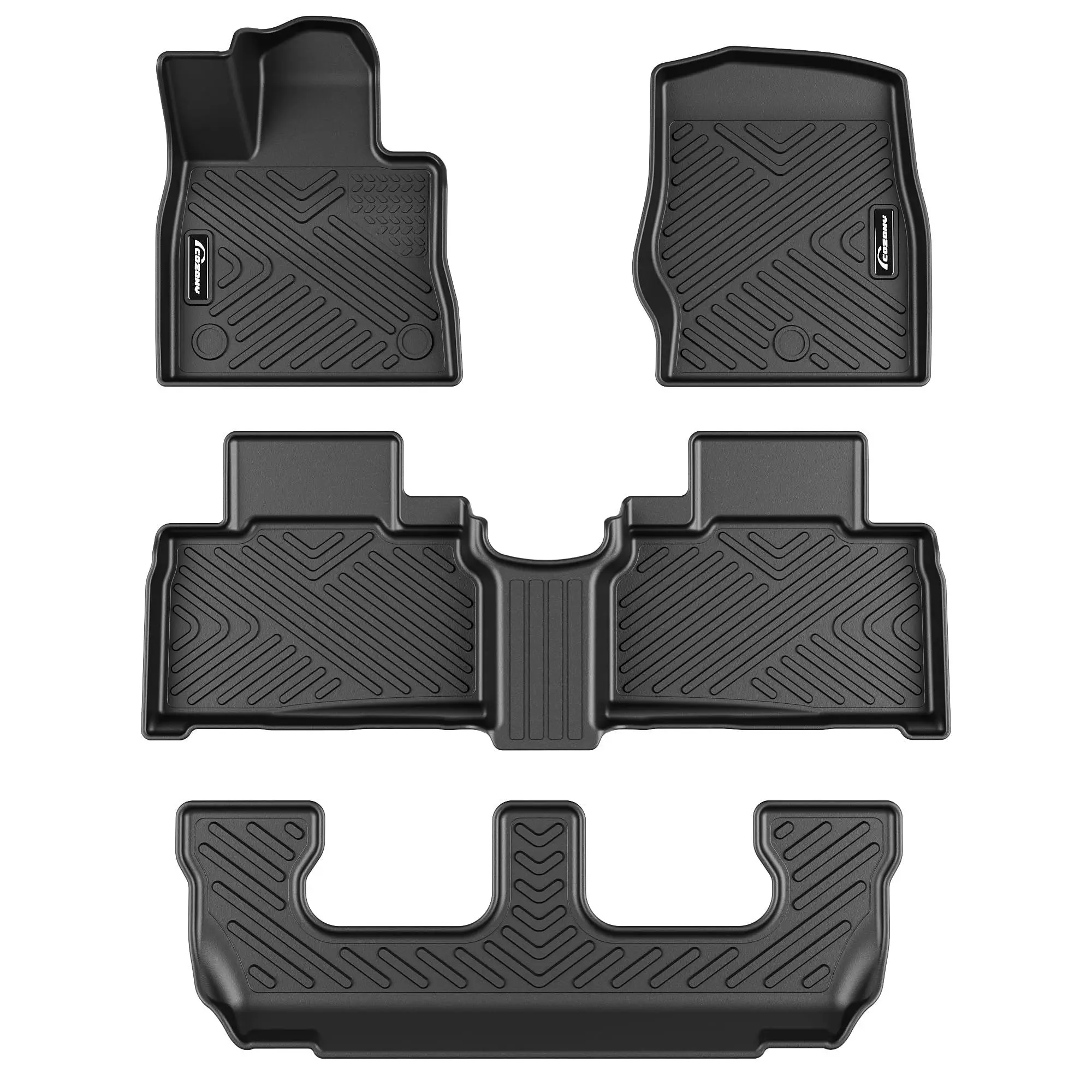 GARVEE Floor Mats for 2020-2025 Ford Explorer 7 Passenger - Anti-Skid, All Weather TPE Floor Liners, Black, 3 Rows, Durable and Custom Fit