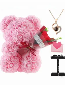 Handmade Eternal Flower Rose Teddy Bear Gift Box, Ideal for Dates, Valentine's Day, Anniversary, Birthday, Halloween, Mother's Day