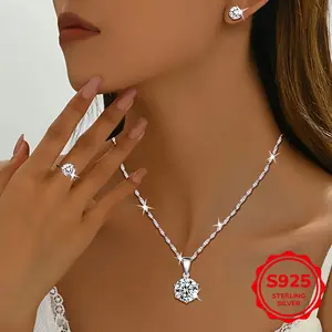 The Three-Piece 925 Silvery Moissanite Jewelry Set for Women Is Perfect for Weddings, Parties, And Daily Wear, Making It a Surprise for Christmas And Mother'S Day.