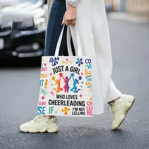 Cheerleading Theme Canvas Tote Bag for Girls Cute Cheerleader Silhouette Printed Handbag Lightweight Reusable Shopping Bag Cheer Squad Gift Idea Durable Cotton Shoulder Bag for Daily Use Travel Grocery