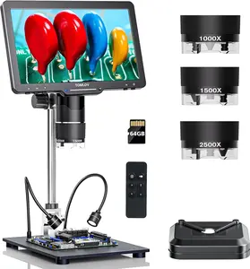 TOMLOV TriL110 10.1" 3 Lens 2K HDMI Digital Microscope 2500X, Coin Microscope Magnifier for Entire Coins with IPS Screen, LCD Soldering Microscope for Adults, 14 LED Lights, PC/TV Compatible, 64GB