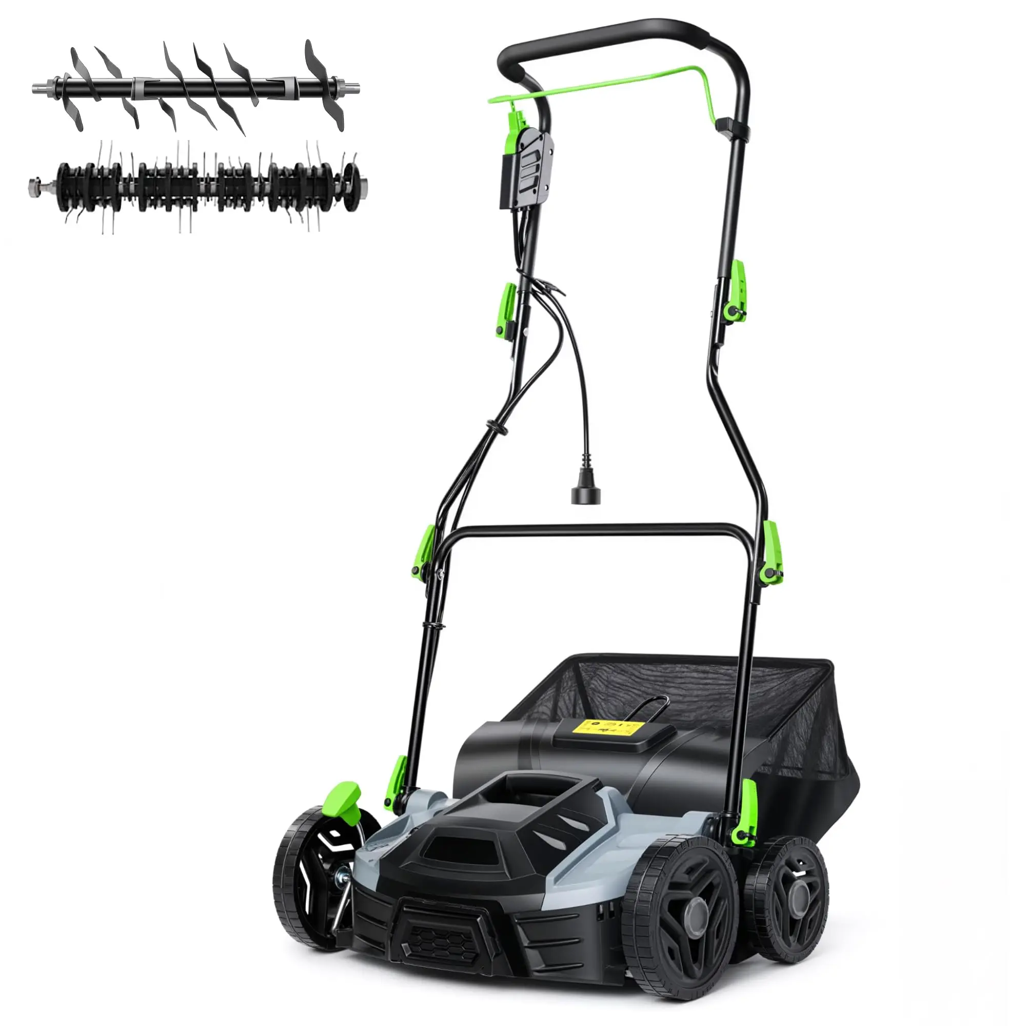Electric Lawn Dethatcher Scarifier 15.5 Amp, 14-Inch Corded Dethatcher with 14.5 gal Collection Bag, 5-Position Depth Adjustment & 3-Height Adjustable Handle for Yard Care and Lawn Aeration