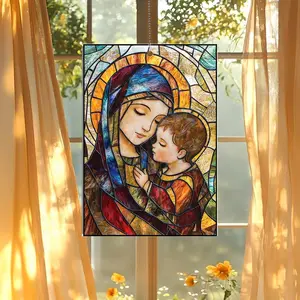 Virgin Mary and Baby Jesus Broken Acrylic Suncatcher, Water Ripple Effect Holiday Window Hanging Mom Gift Halloween Decor