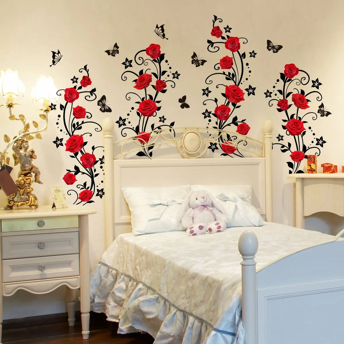 A set of two (30*90cm*2pcs) red flower and vine wall stickers, Decorative Stickers for home, living room, bedroom, bathroom decoration MS9035 Wall Art Stickers Wall Decal Wall Stickers Decorations