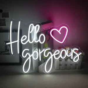 Hello Gorgeous Letter Neon Sign, USB Powered LED Neon Light, Wall Mounted Home Lighting Decoration Lamp, Suitable for Girls Bedroom, Dressing Room