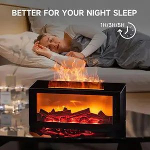 Fire Humidifier & Aroma Diffuser with 7-Color LED Flame Effect Remote Control 300ml Waterless Auto-Off Air Purifier Essential Oil Diffuser Aromatherapy Machine Cool Mist