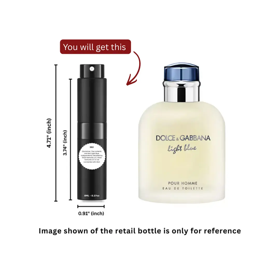 Dolce & Gabbana Light Blue Eau de Toilette for Men 8ml / 0.27oz – 100% Original Authentic Decanted Perfume Spray
