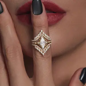Crown Marquis Eye Cubic Zirconia Ring Set Two-Piece Stackable Proposal Wedding Women's Ring Birthday Party Gift Anniversary Gift Size 6-10