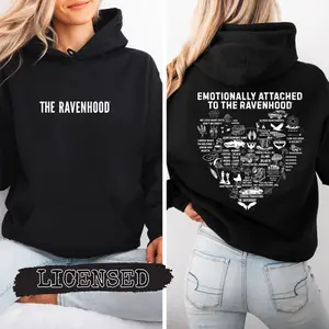 'Emotionally Attached to The Ravenhood' Licensed Ravenhood Book Series Quote Collage Apparel, Unisex Hoodie, Kate Stewart Merch, Emotionally Attached to the Ravenhood Men, Dominic, Sean, Tobias, Tyler. Bookish Booktok Womenswear or Unisex