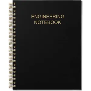 Engineering Notebook/Engineer Graph Paper Notebook - (.25" Grid Format), Lab Notebook Quad Ruled Book with Grid Pages: Table of Contents for Chemistry, Physics, Biology, 8" x 10", Spiral Bound, Black