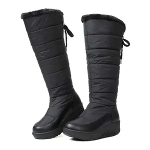 Women's knee high snow boots with round toe, sloping heel, wide calf, lace artificial fur lining, comfortable and fashionable outdoor party dress, winter boots, VIMI, VIMI shoes