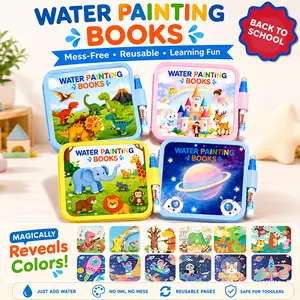 [4-Pack Bundle] Magic Water Painting Book, Indestructible Mess-Free Coloring Doodle Pad, Sensory Educational Montessori Travel Toy for Toddlers Kids Art Supplies, sensory learning tools, paint markers, markers for coloring Value Fun
